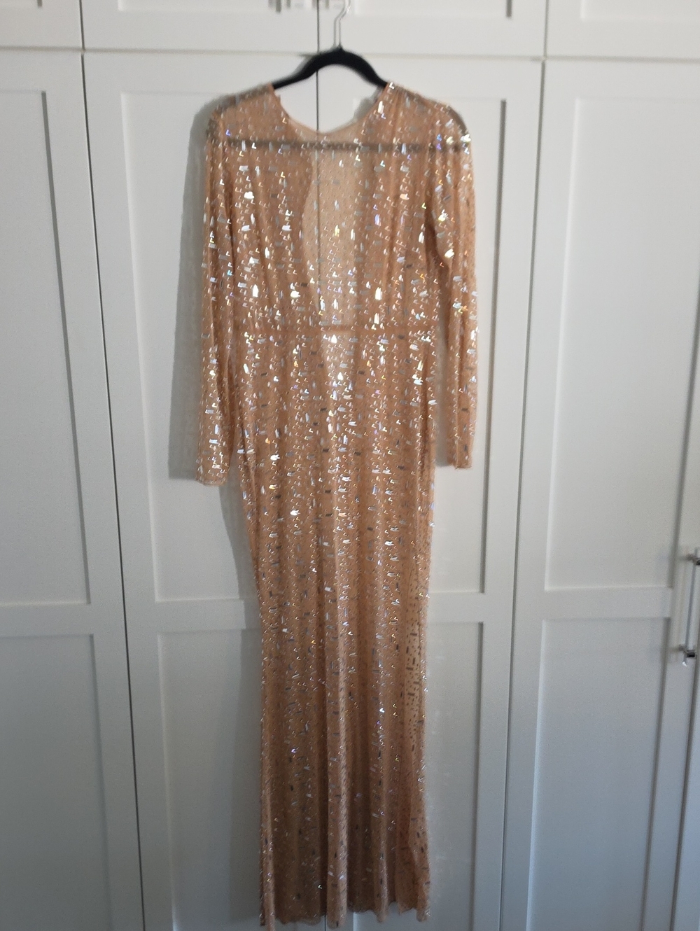 Oh Polly Long Sequin Maxi Dress in Rose Gold